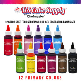 US Cake Supply Liqua-Gel vivid colors collection demonstrates vibrant hues for fondant and icing