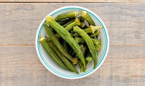 US Snacks Dried Okra Chips sea salt bowl dip view, versatile with dips.
