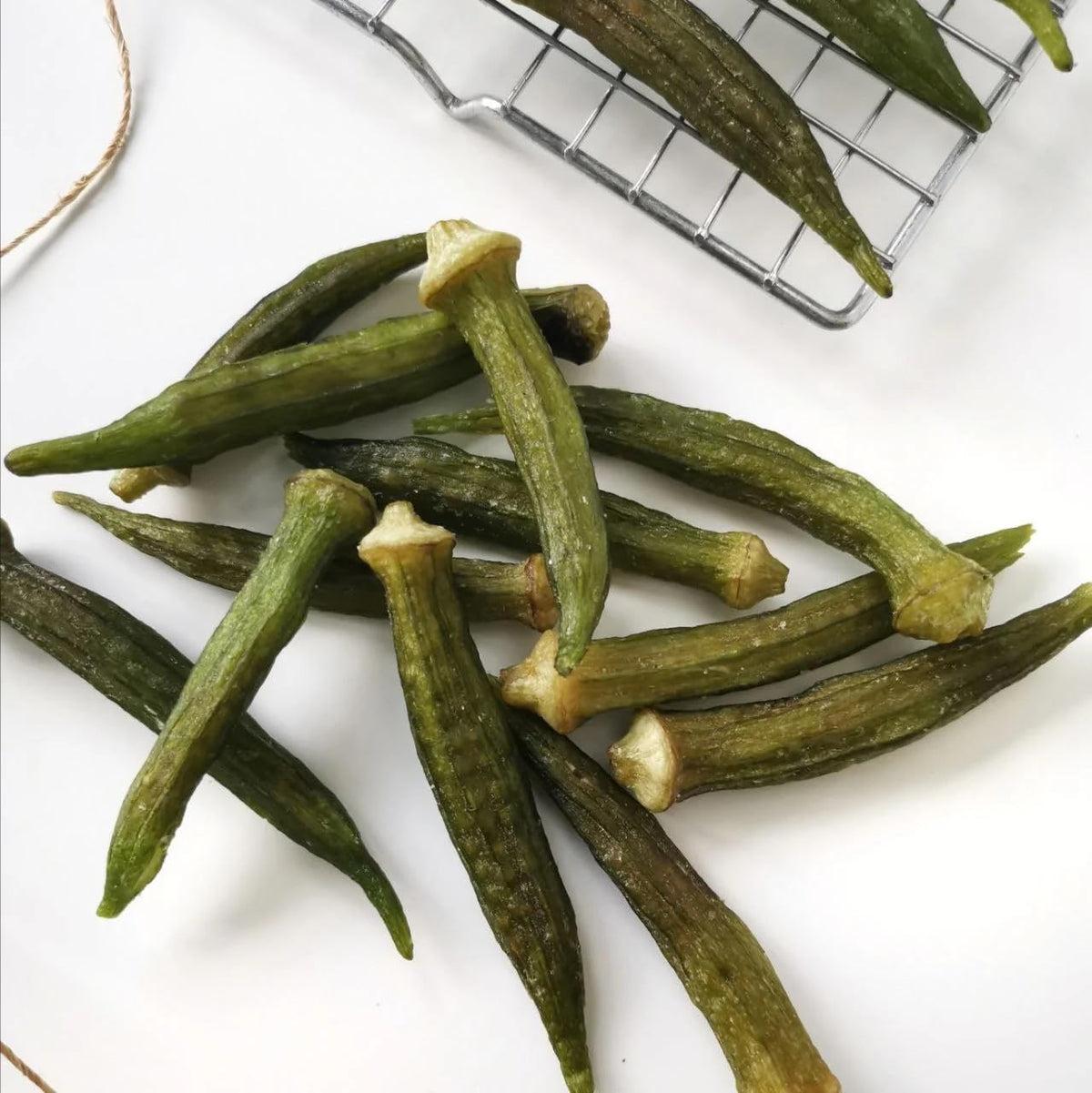 US Snacks Dried Okra Chips sea salt kitchen scene, great for gatherings and on-the-go.