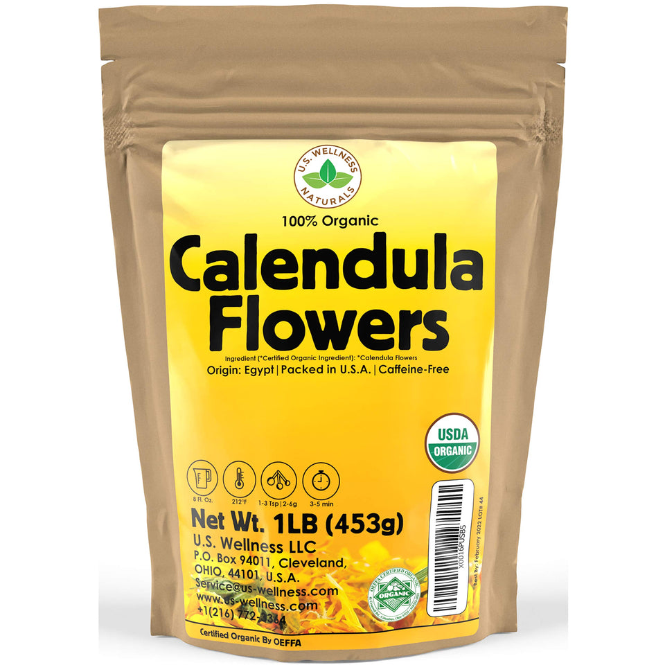 US Wellness Naturals Calendula Tea dried flowers ideal for DIY skincare blends.