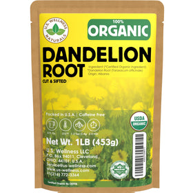 US Wellness Naturals dandelion root tea packaging preserves freshness for long-lasting aroma.