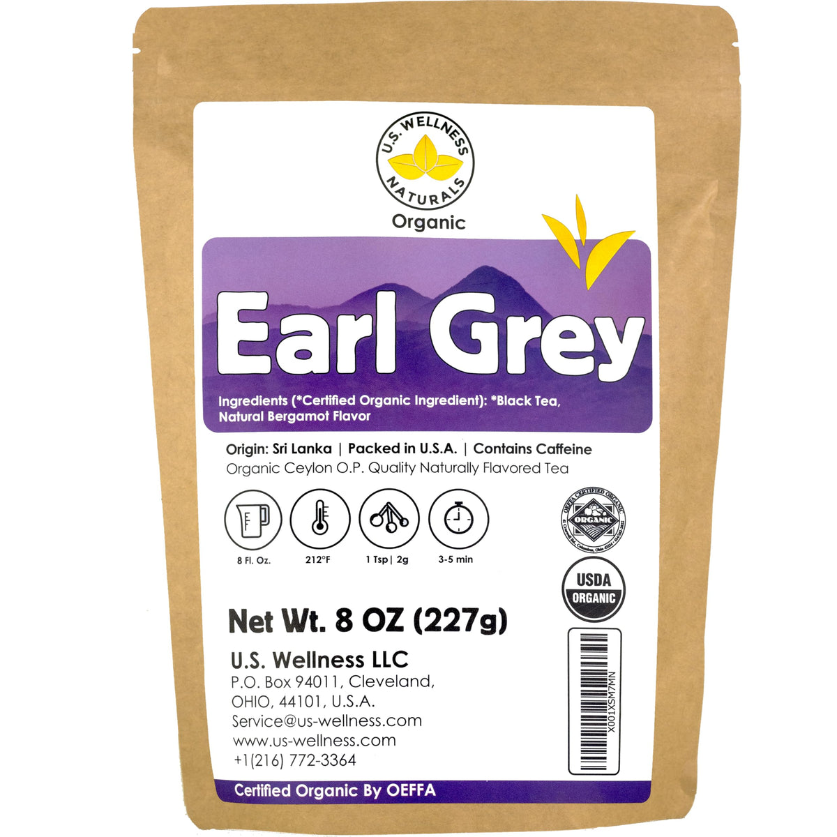 US Wellness Naturals Earl Grey loose-leaf tea in a resealable bag; bold citrus aroma and flavor.