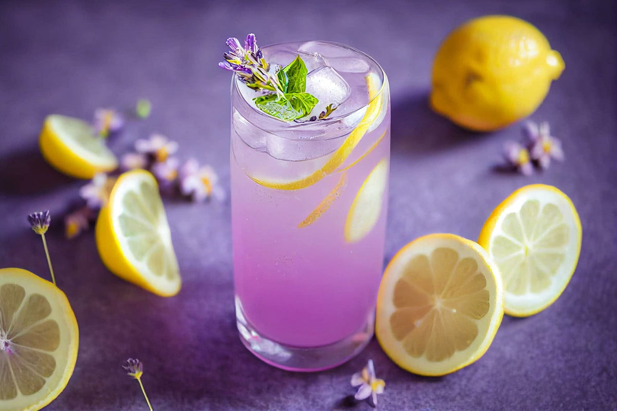US Wellness Naturals lavender brew in cup invitation to soothing tea ritual.