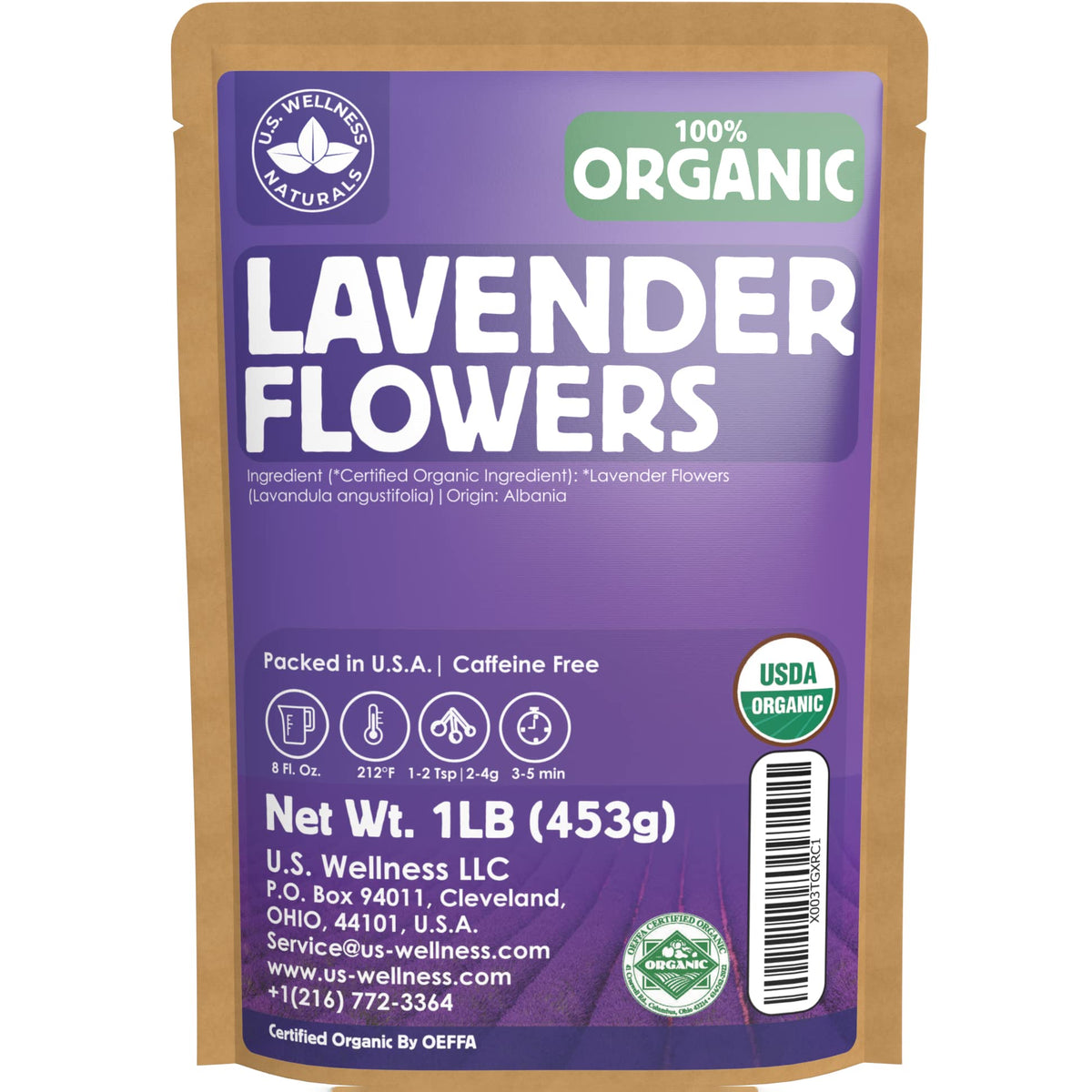 US Wellness Naturals lavender tea jar close-up showing premium dried buds ready to brew for calm moments.