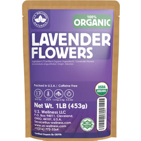 US Wellness Naturals lavender tea jar close-up showing premium dried buds ready to brew for calm moments.