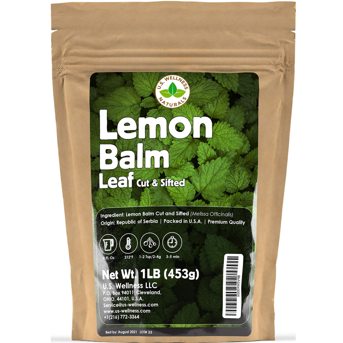 U.S. Wellness Naturals Lemon Balm bulk tea leaves ready for a pure brew