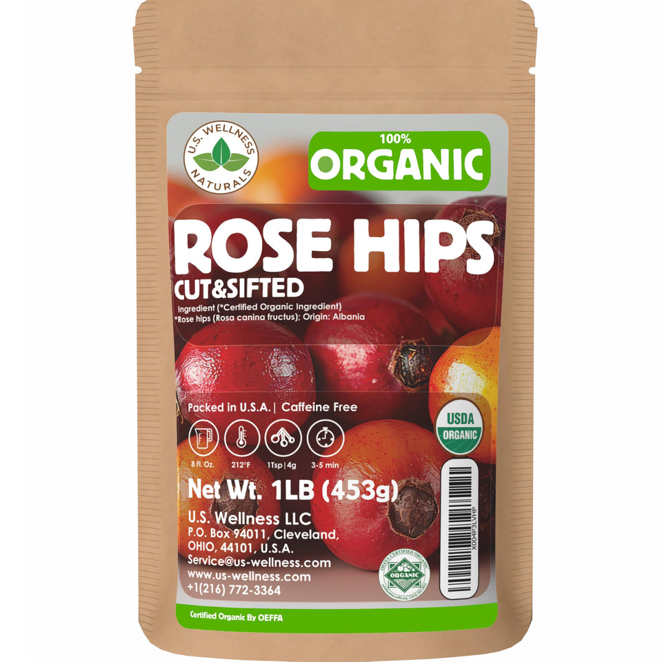 U.S. Wellness Naturals Rose Hips Tea 1lb packaging preserves freshness for everyday brewing.