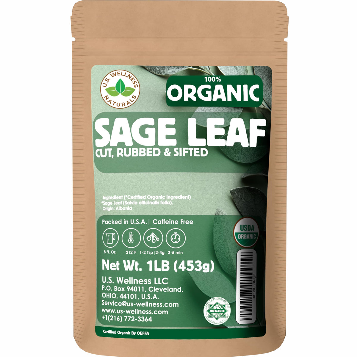 U.S. Wellness Naturals sage leaf in stand-up pouch preserves aroma for cooking and tea.