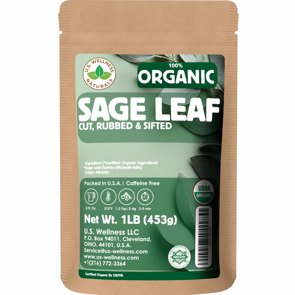 U.S. Wellness Naturals sage leaf in stand-up pouch preserves aroma for cooking and tea.