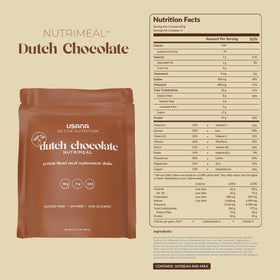 USANA Meal Replacement Shake Dutch Chocolate glass with shaker for a creamy on-the-go shake.