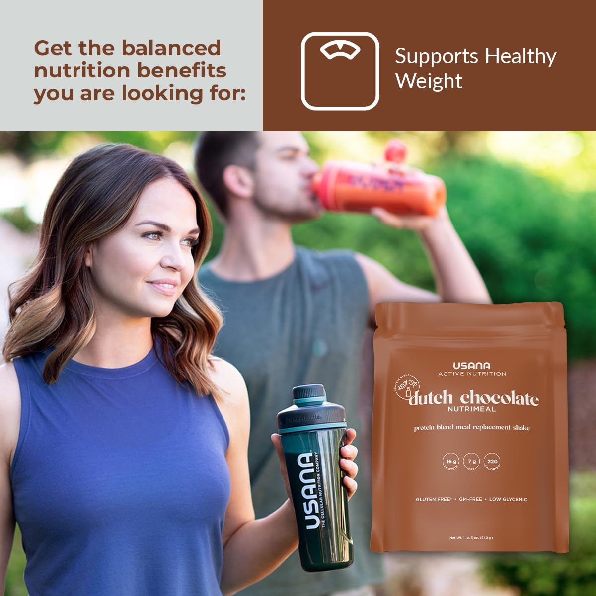 USANA Meal Replacement Shake Dutch Chocolate ingredients label showing balanced nutrition for a quick snack.