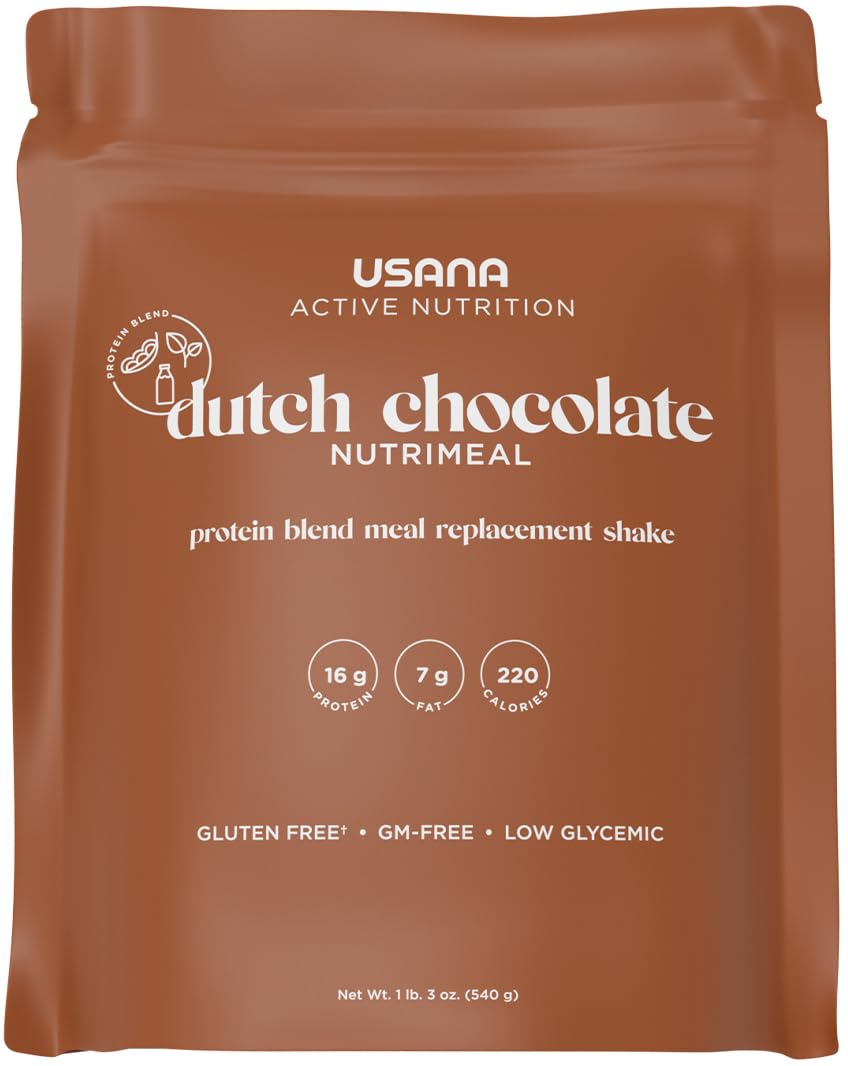 USANA Meal Replacement Shake Dutch Chocolate 540 g scoop for a quick, protein-packed meal.