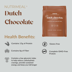 USANA Meal Replacement Shake Dutch Chocolate serving poured into a glass for a ready-to-drink experience.
