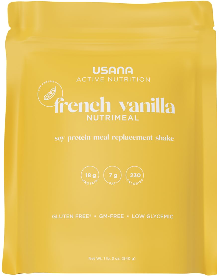 USANA Nutrimeal French Vanilla bottle highlights convenient on-the-go nutrition.