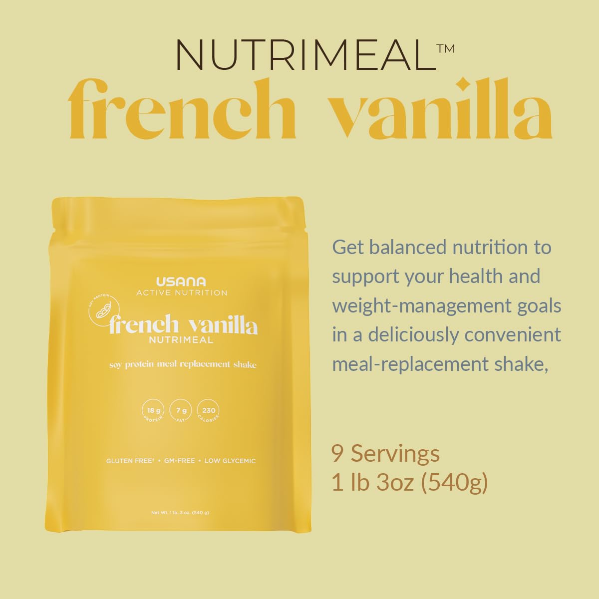 USANA Nutrimeal French Vanilla glass pour showcases creamy shake readiness.