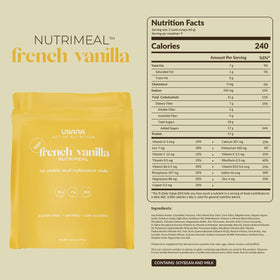 USANA Nutrimeal French Vanilla label emphasizes non-GMO and gluten-free formulation.