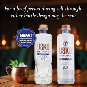 USKO Original label closeup showing 0.0% ABV and vegan-friendly profile