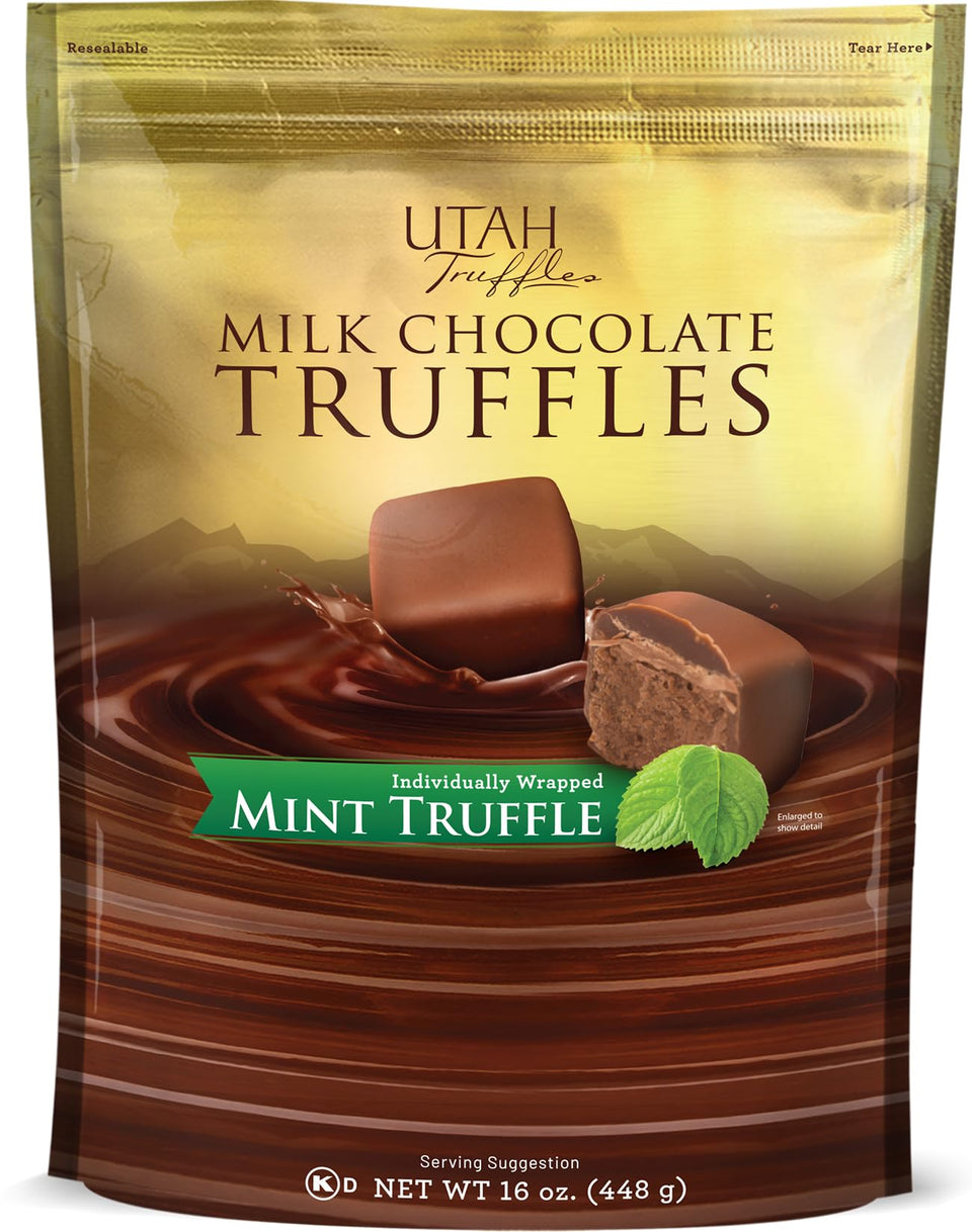 Utah Truffles Mint Truffles in Belgian milk chocolate, ideal for gifting.