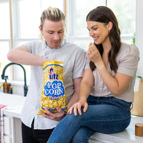 Utz Butter Popcorn 2.5 oz bag close-up highlights buttery flavor and light crunch.