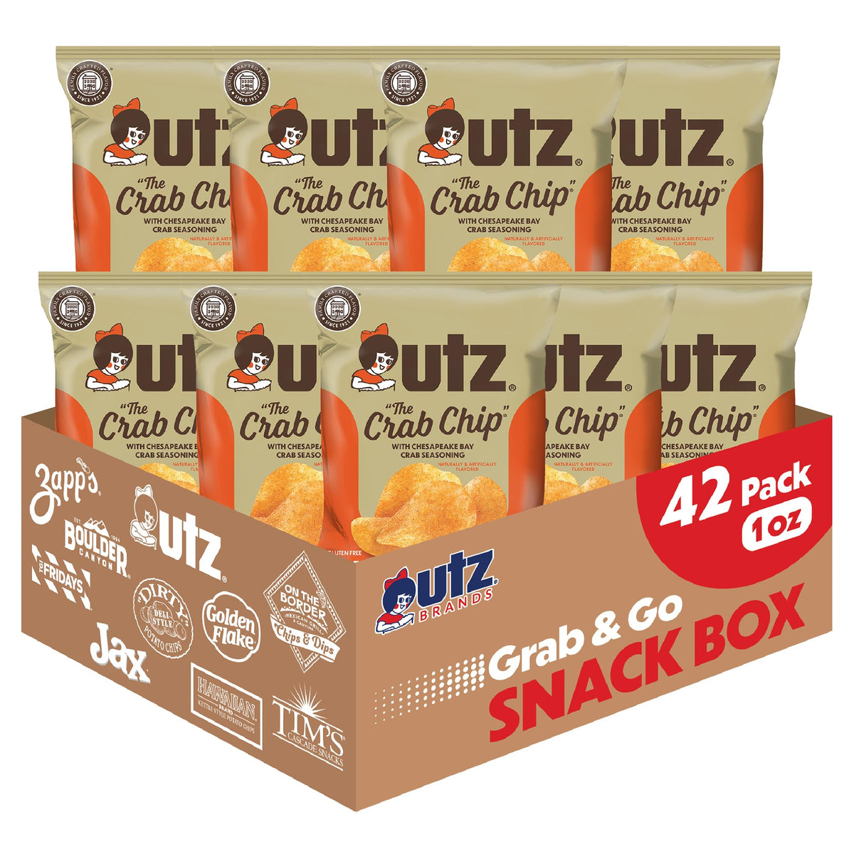 Utz Crab Chips 1oz bag showing crisp chips and branding for convenient snacking