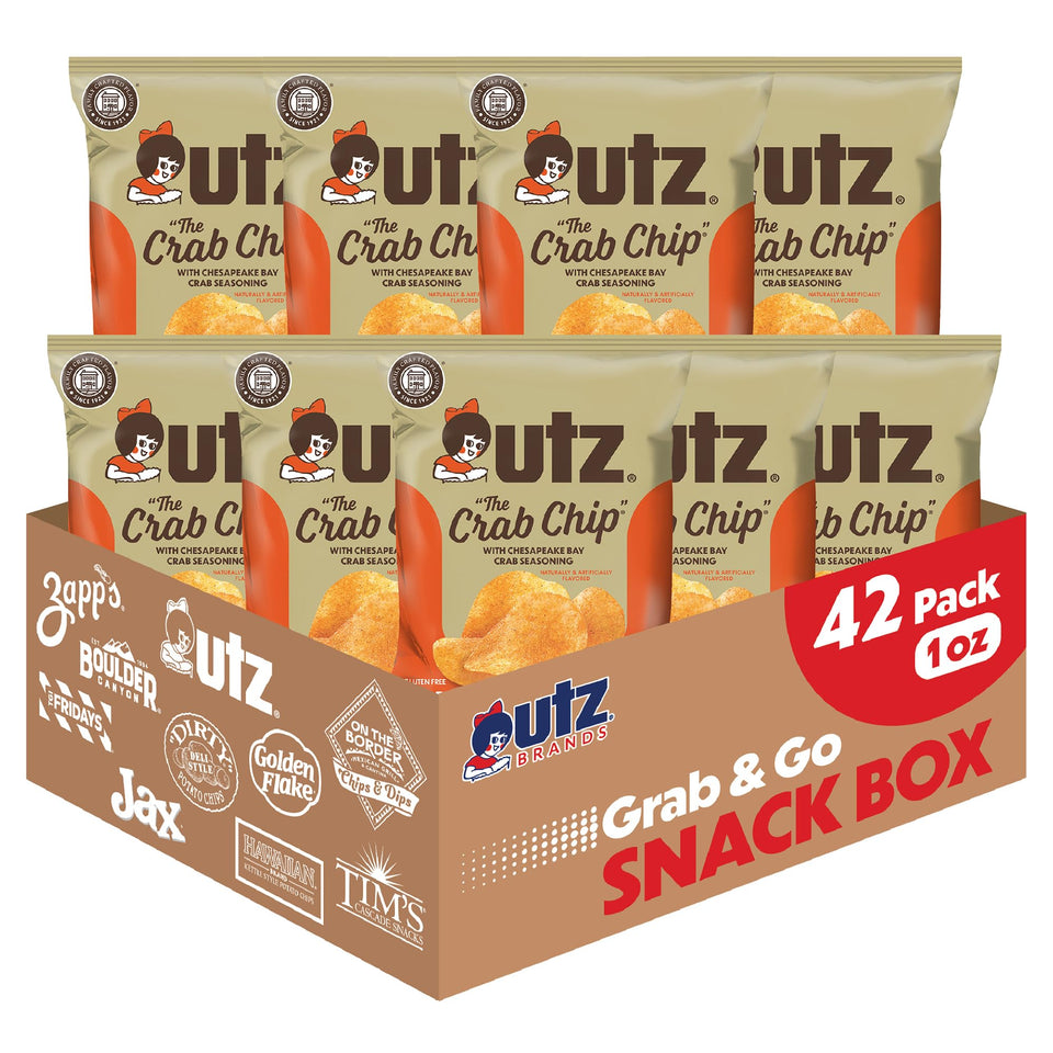 Utz Crab Chips 1oz bag showing crisp chips and branding for convenient snacking