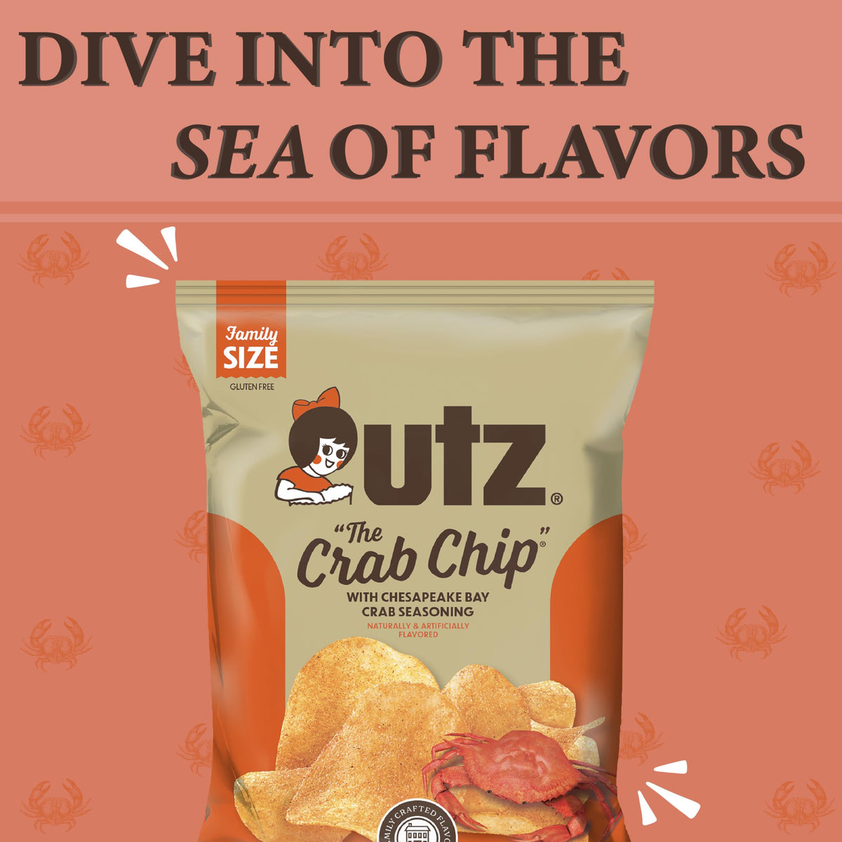 Vending-ready Utz Crab Chips in a single-serve bag for machines