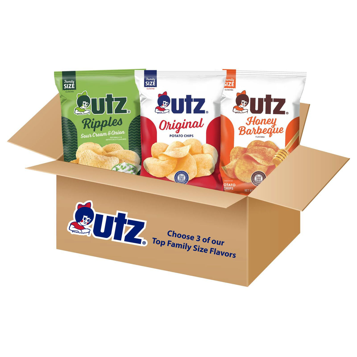 Utz Custom Bundle with three family-size bags, ideal for parties or movie nights.