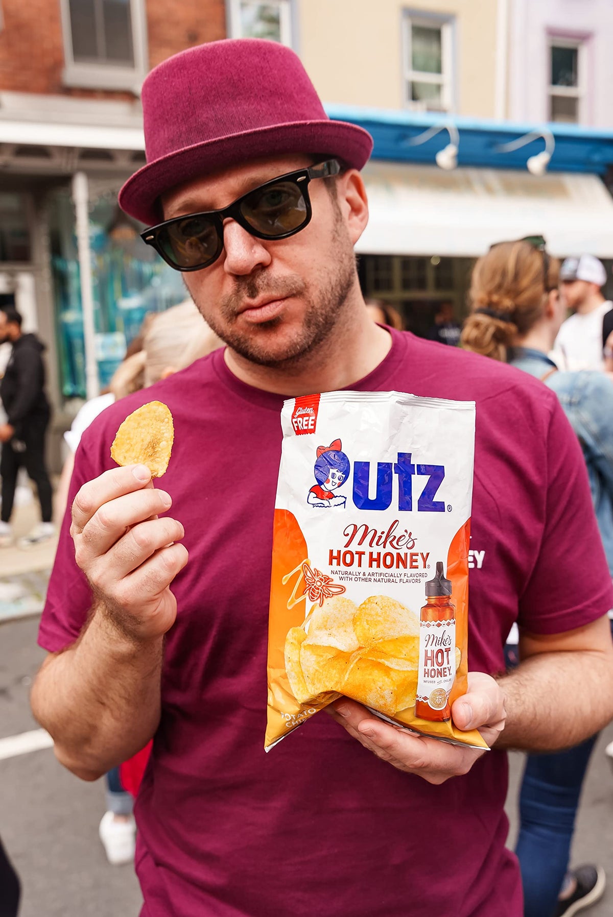 Utz Mike’s Hot Honey bag back view displays nutrition and gluten-free note.