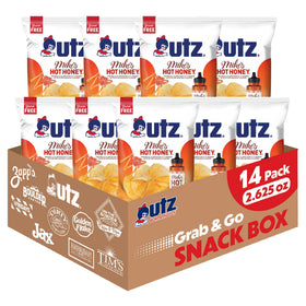 Utz Mike’s Hot Honey potato chips close-up reveals crispy, honey-kissed coating.