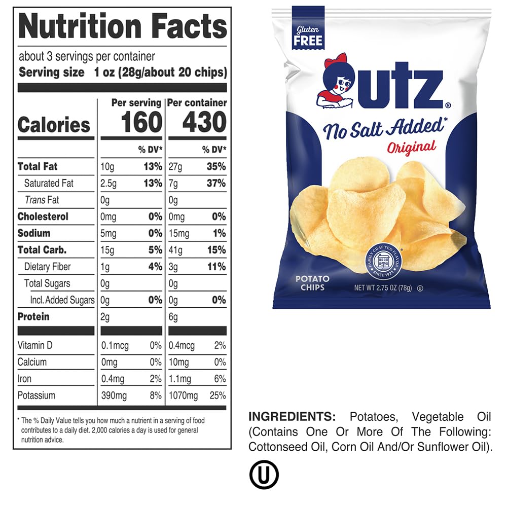 Utz No Salt Added chips as road trip snack to satisfy cravings