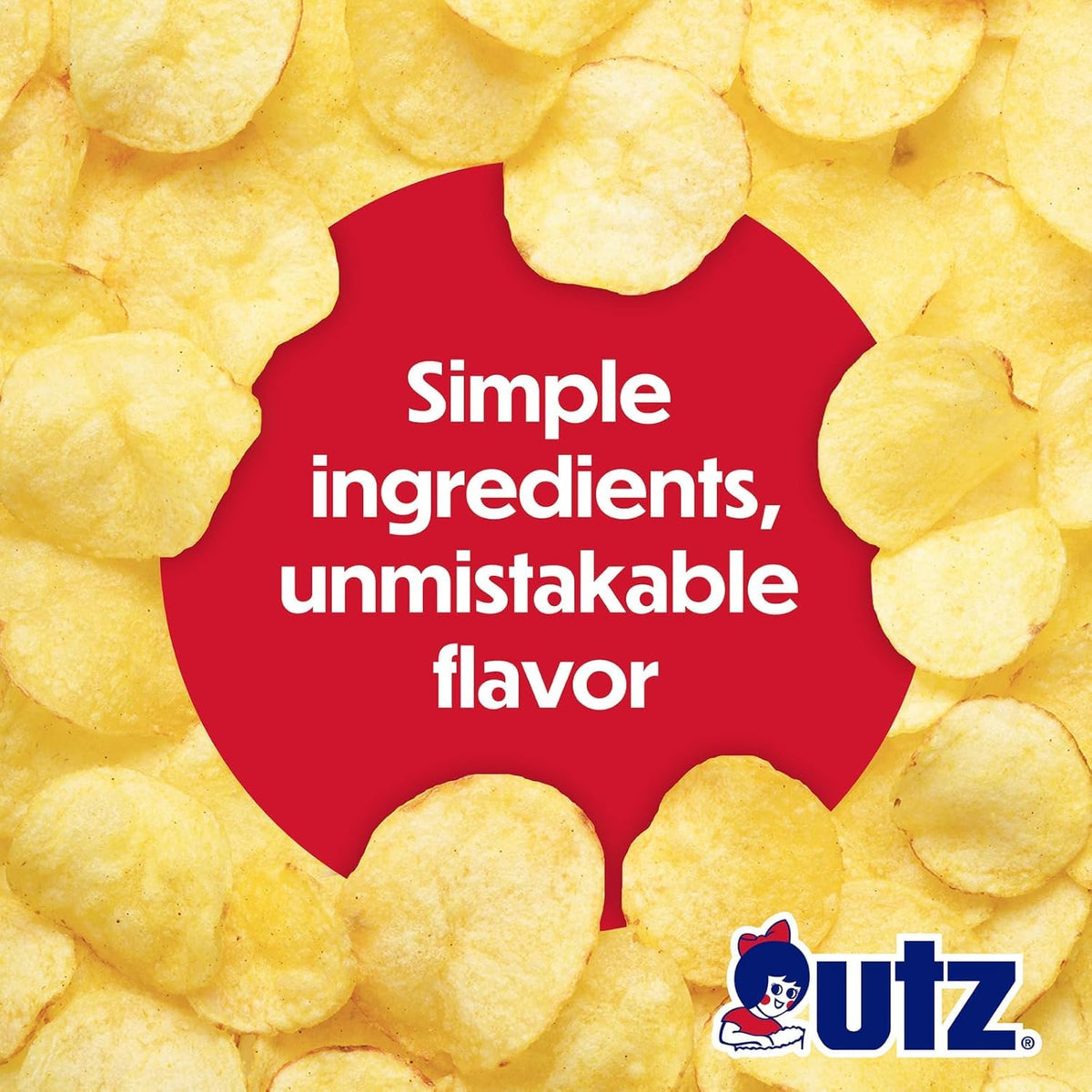 Utz Original Potato Chips seven-pack delivers reliable crunch for lunch or travel.