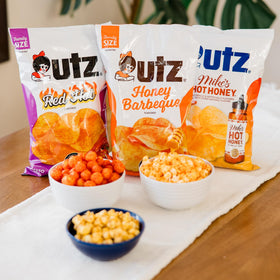 Utz Original Potato Chips bag close-up showing classic crunch for snacking.