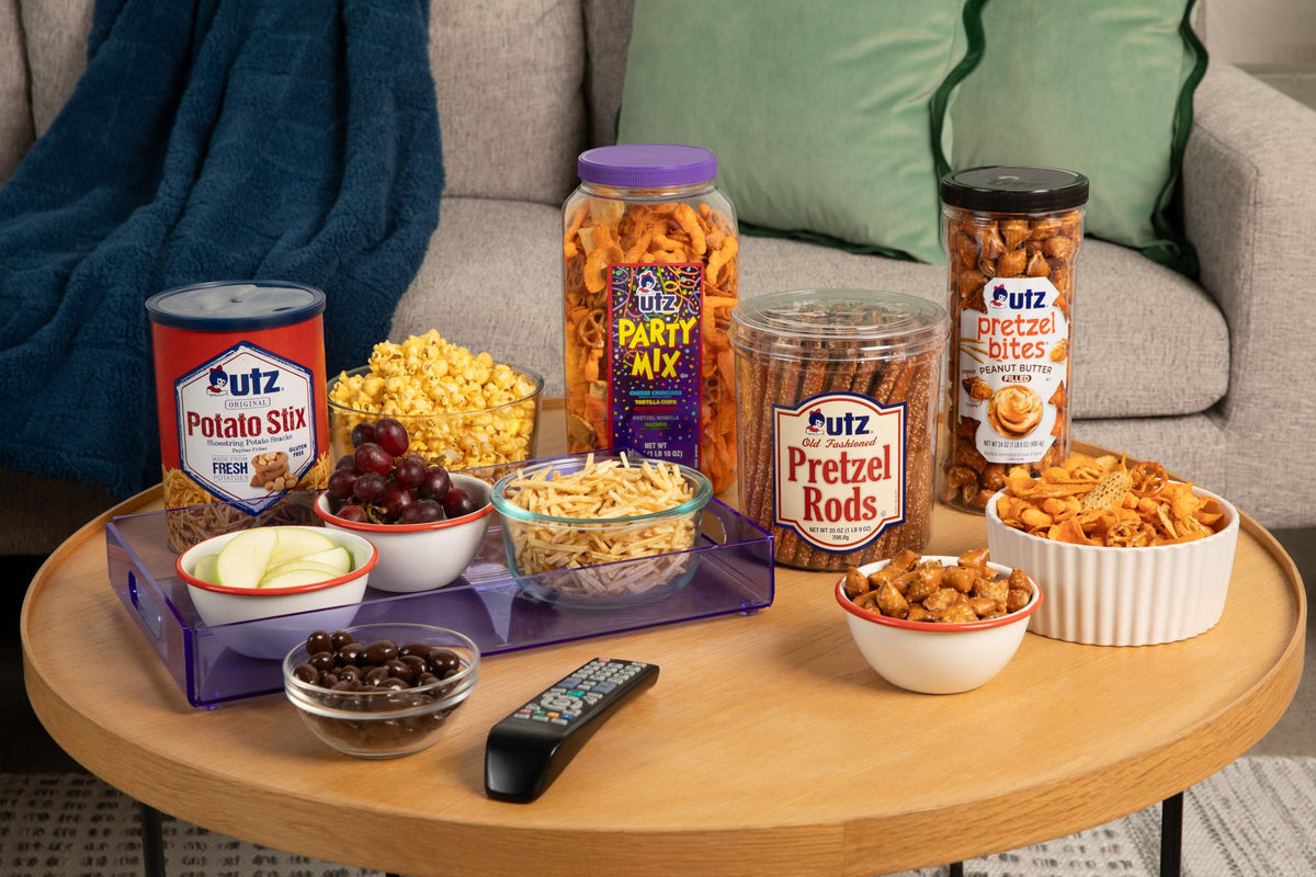 Utz Party Mix bulk barrel shown as party snack option