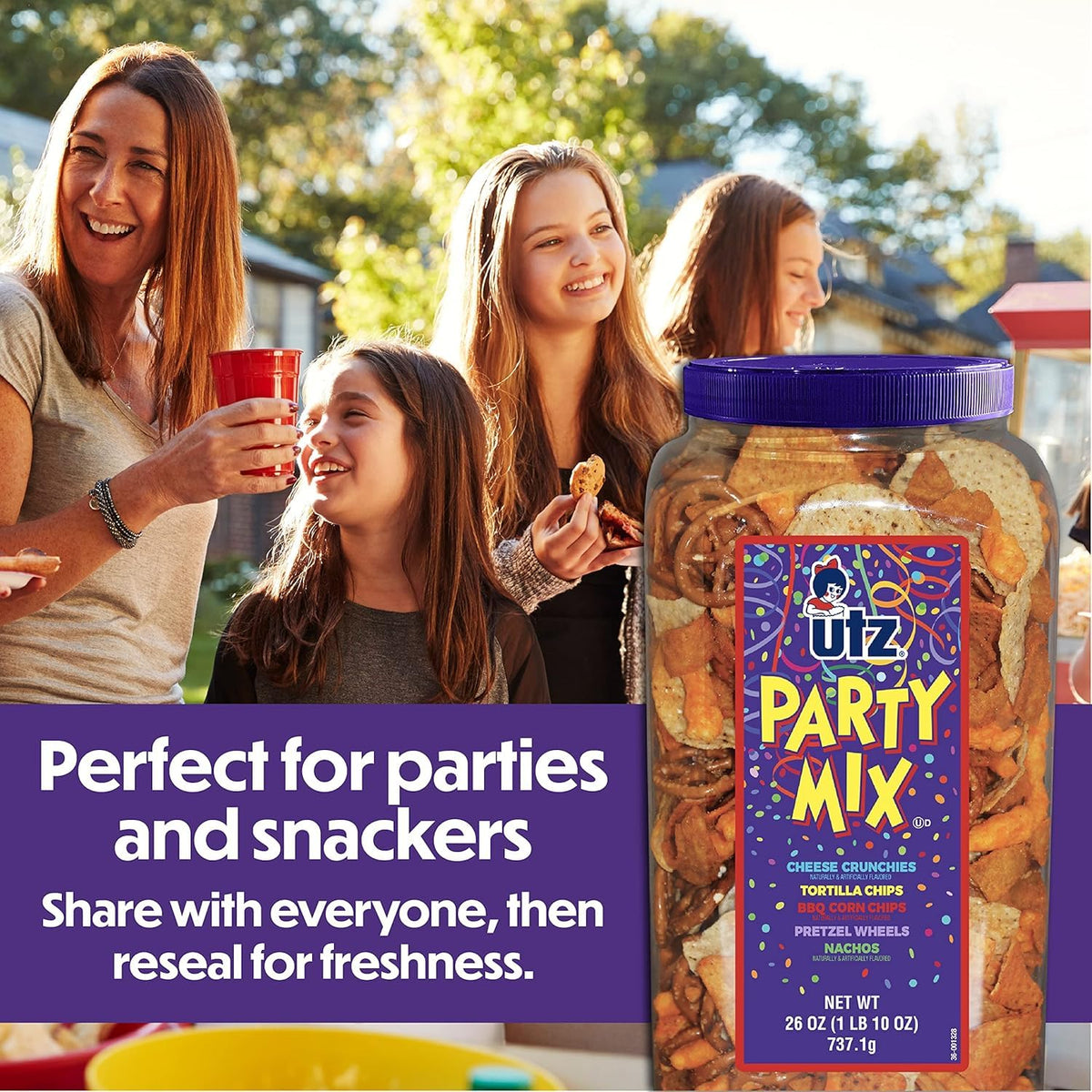 Utz Party Mix nacho tortillas and corn chips ready to share