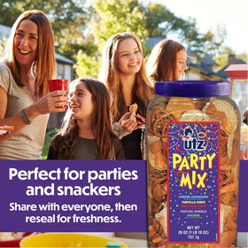 Utz Party Mix nacho tortillas and corn chips ready to share