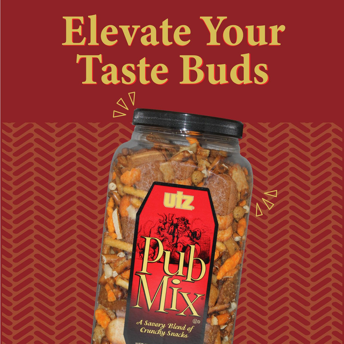 Close-up of Utz Pub Mix crunchy flavors for bold snacking.