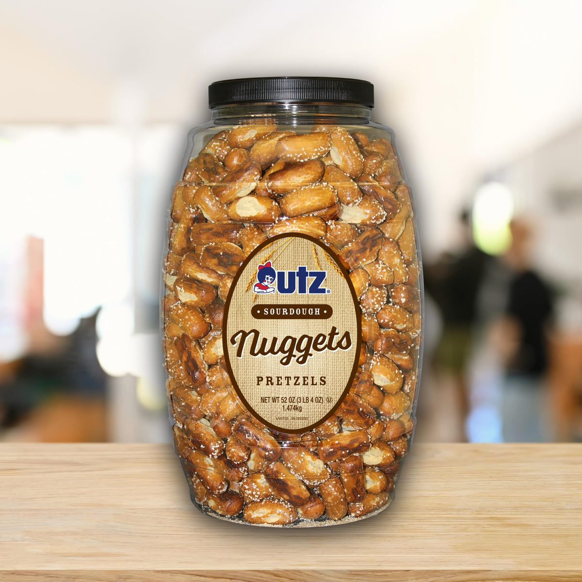 Re-sealable Utz container keeps sourdough nuggets fresh