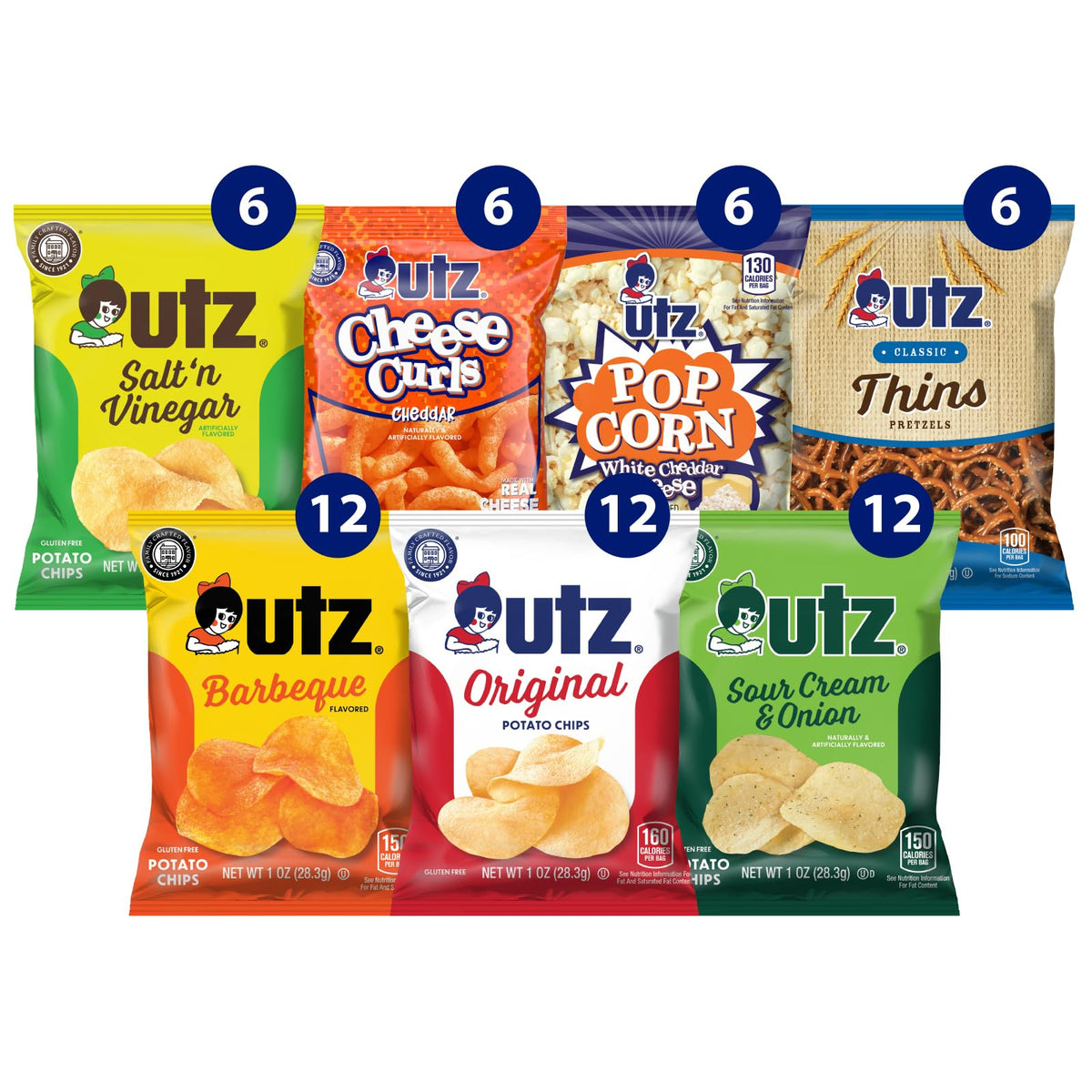 Utz 60-count variety box shows assorted snacks for travel and busy days.
