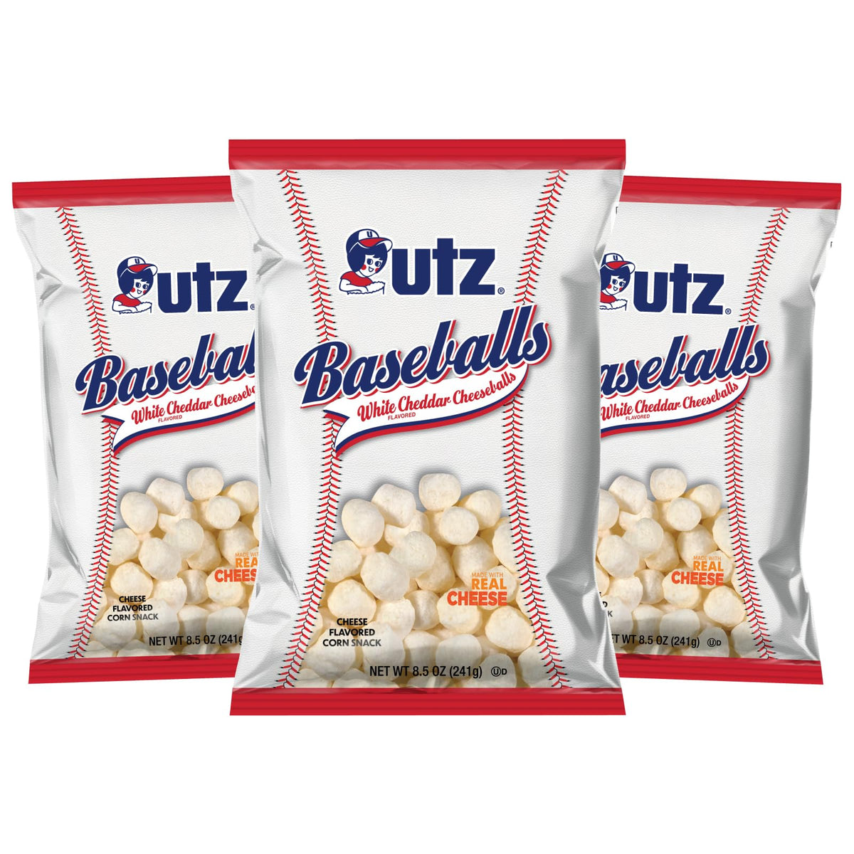Utz White Cheddar Baseballs 3-pack bags ready for game night snacking