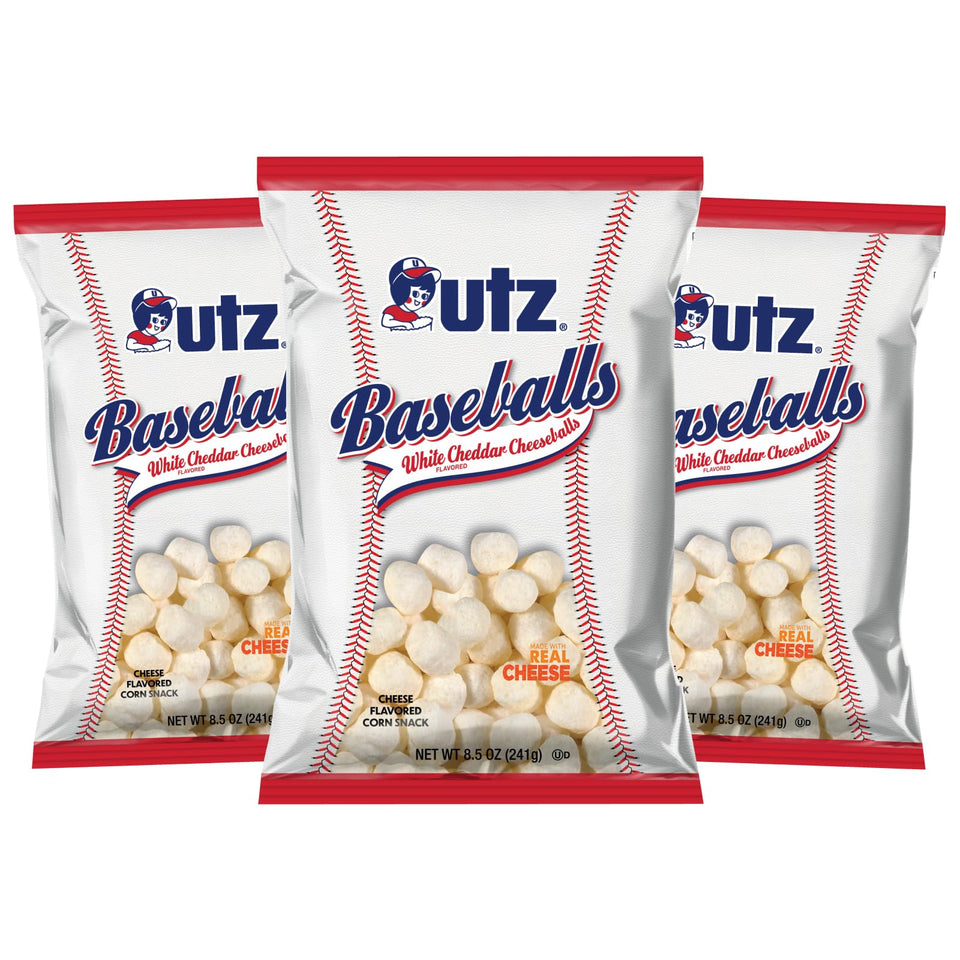 Utz White Cheddar Baseballs 3-pack bags ready for game night snacking