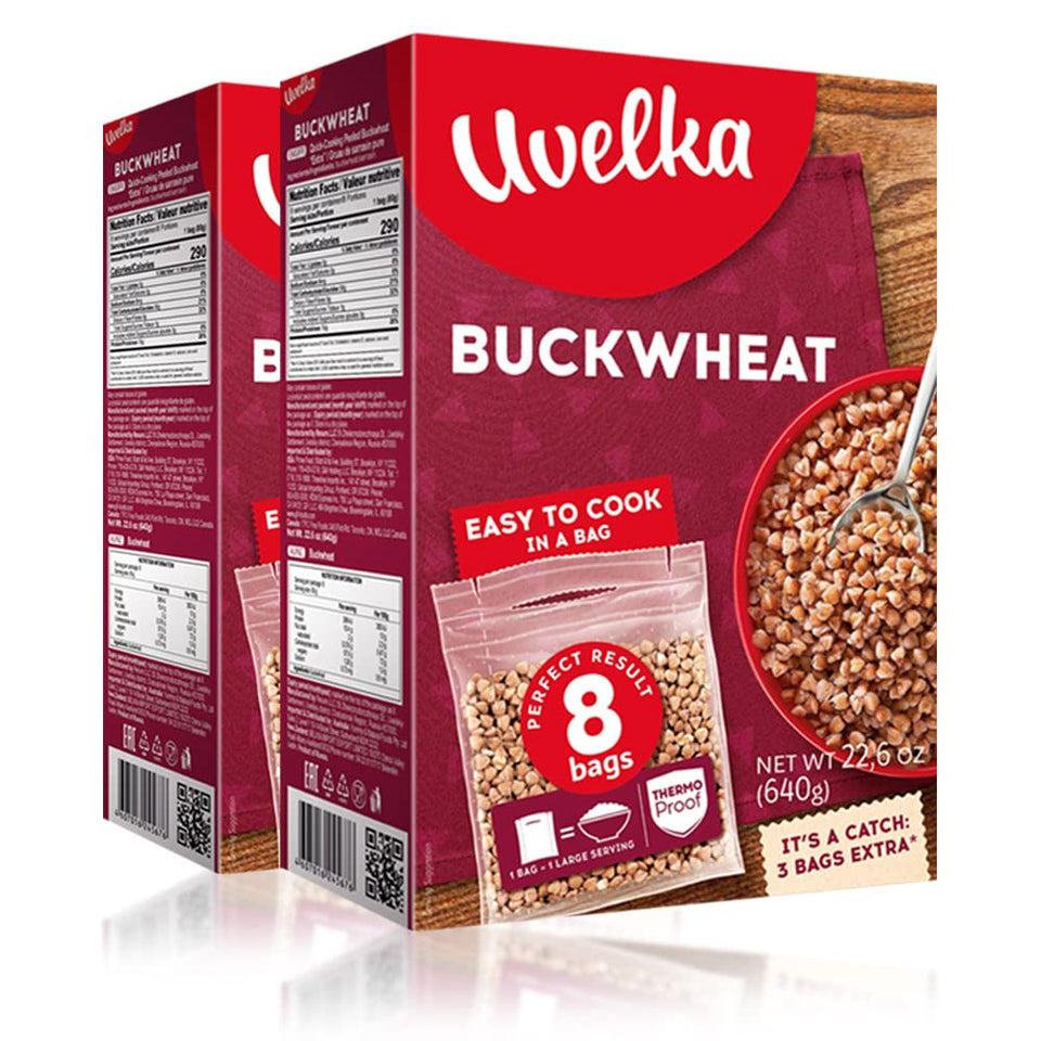 Uvelka Buckwheat Boil-In-Bag two-pack box for quick meals