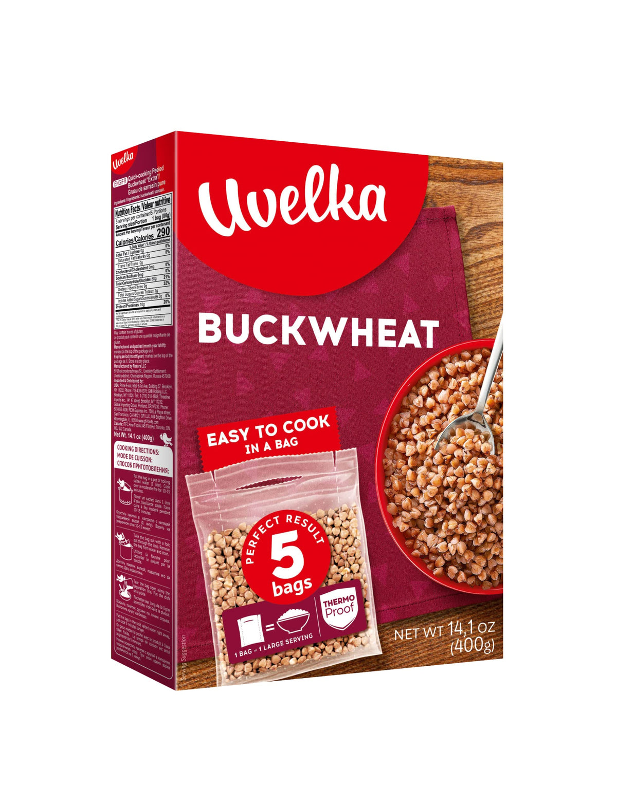 Uvelka Buckwheat boil-in-bag ready-to-cook bag for weeknight meals.