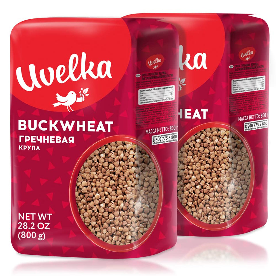 Uvelka Buckwheat Groats 800g two-pack front view for pantry staples