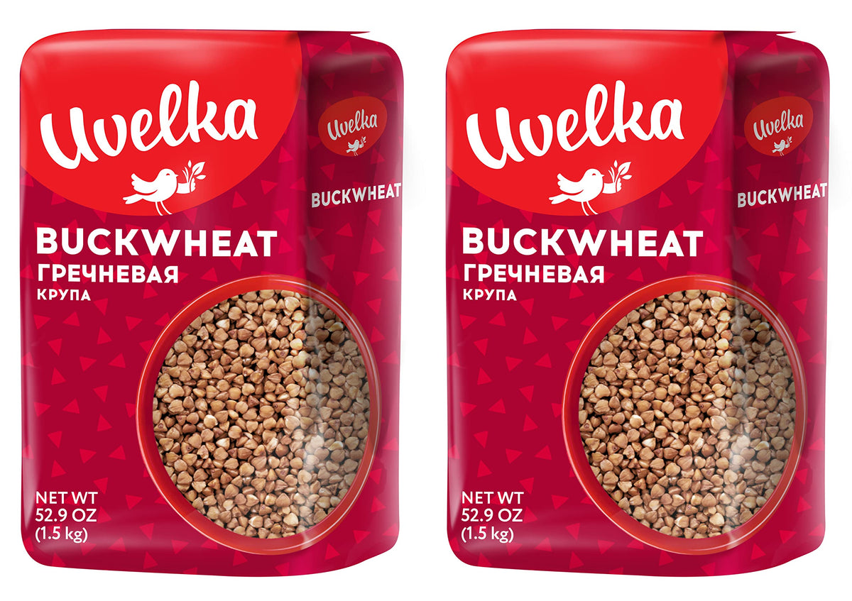 Uvelka buckwheat groats pack front, versatile gluten-free pantry staple.