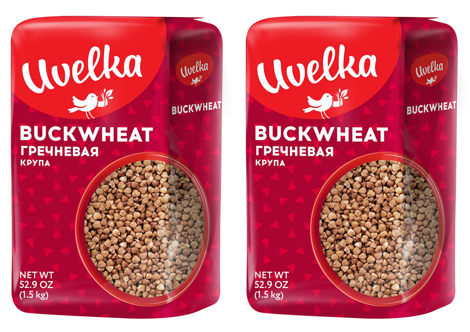 Uvelka buckwheat groats pack front, versatile gluten-free pantry staple.