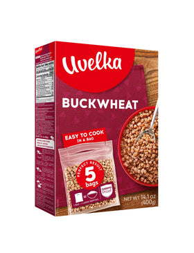 Uvelka organic buckwheat groats in fresh packaging
