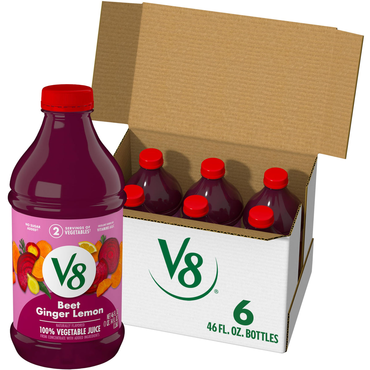 V8 Beet Ginger Lemon juice bottle pack ready to boost veggie intake