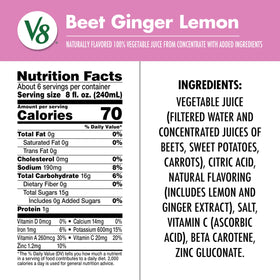 V8 Beet Ginger Lemon juice glass served cold highlighting bold flavor