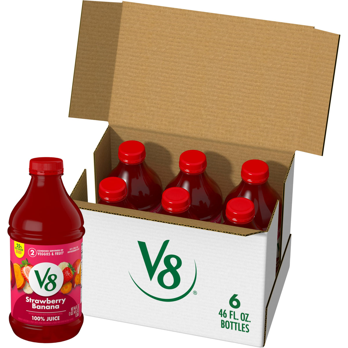 V8 Blends Strawberry Banana 46oz bottle for convenient breakfast nutrition