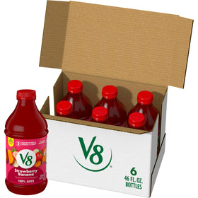 V8 Blends Strawberry Banana 46oz bottle for convenient breakfast nutrition